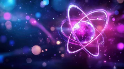 Abstract Glowing Atom Model With Orbital Rings