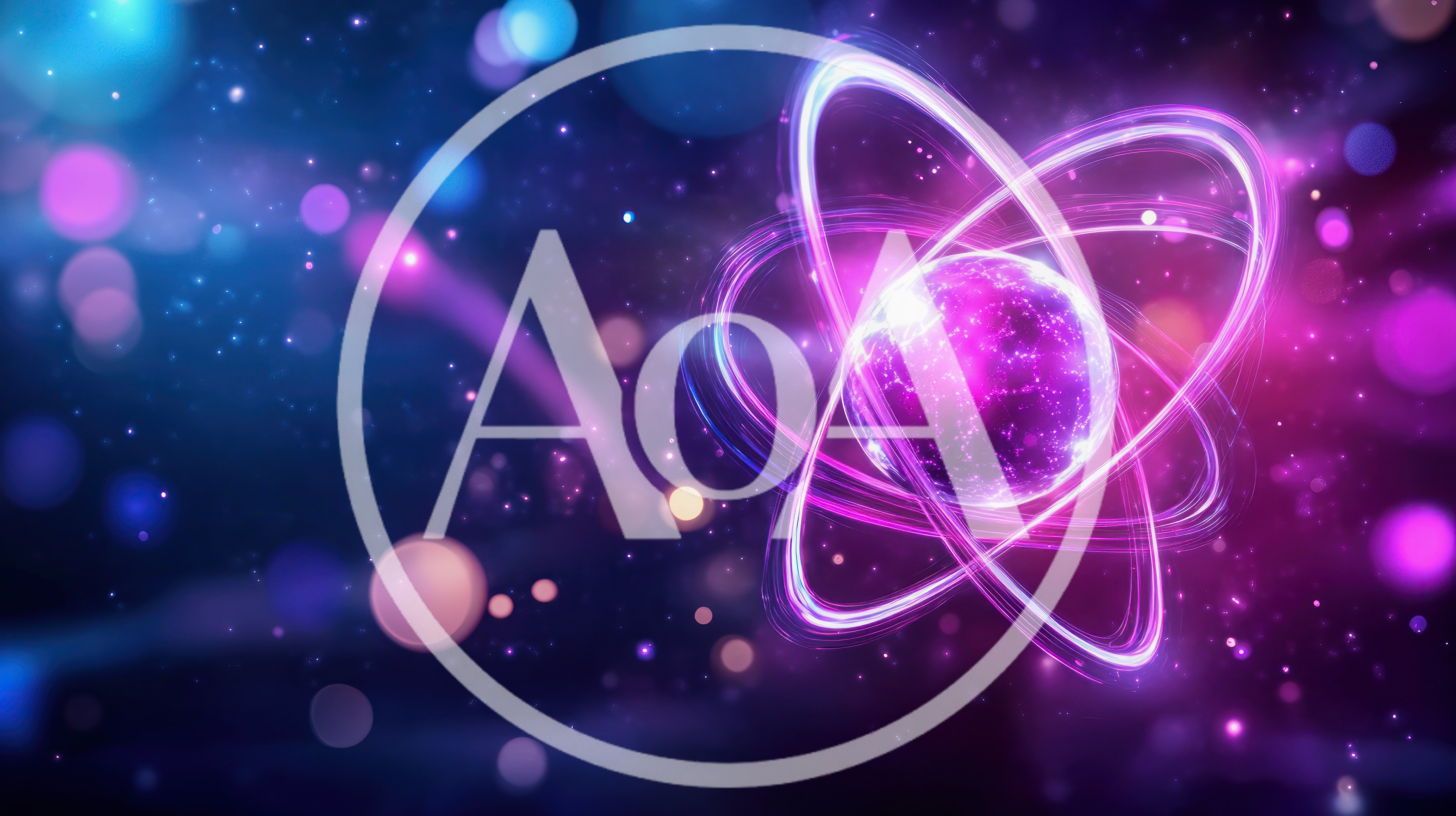 Abstract Glowing Atom Model With Orbital Rings