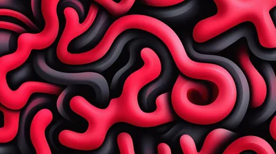 Abstract 3D Red And Black Wavy Liquid Shapes