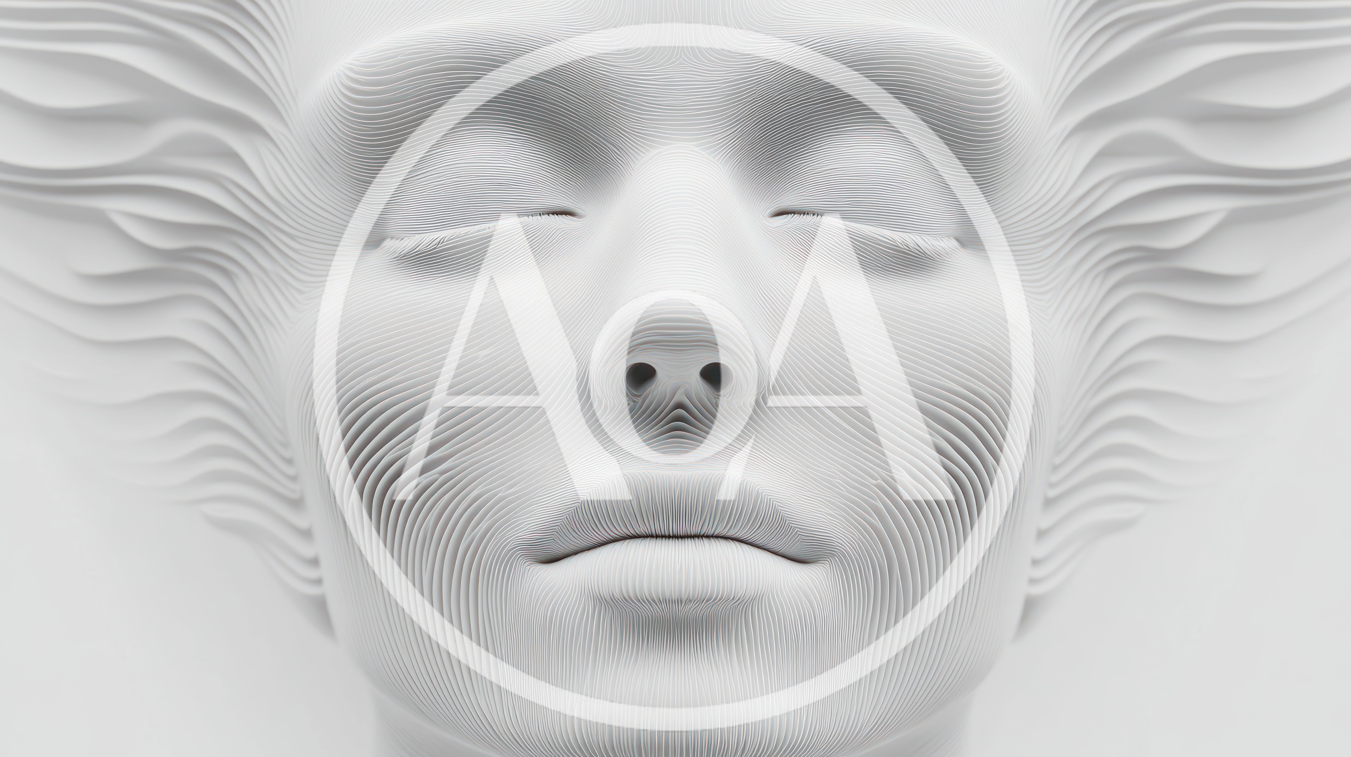 Abstract 3D Rendered Human Face With Linear Texture