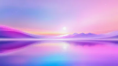 Abstract Surreal Landscape With Mountains And Reflective Water