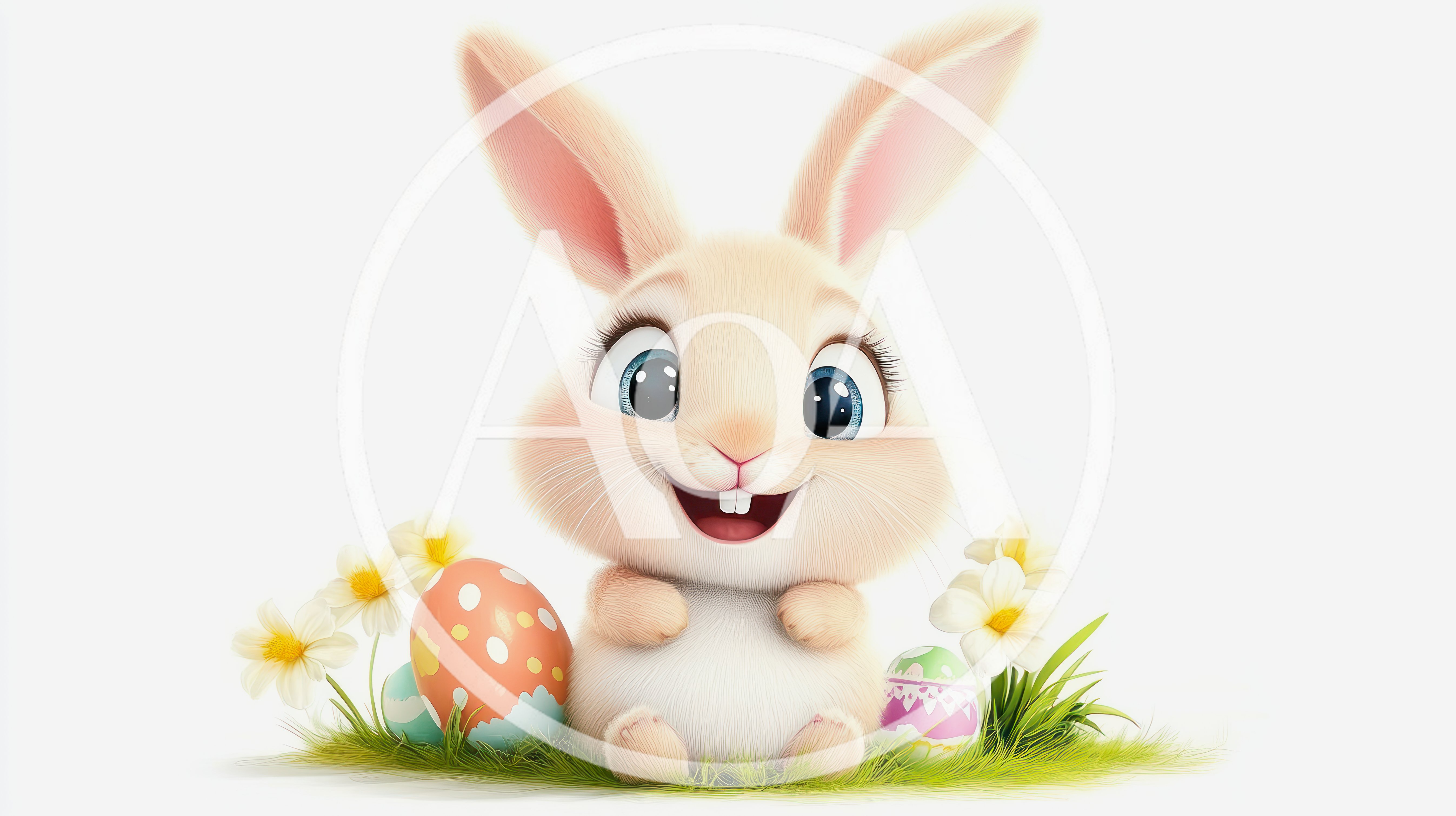 Cute Cartoon Easter Bunny With Colorful Eggs