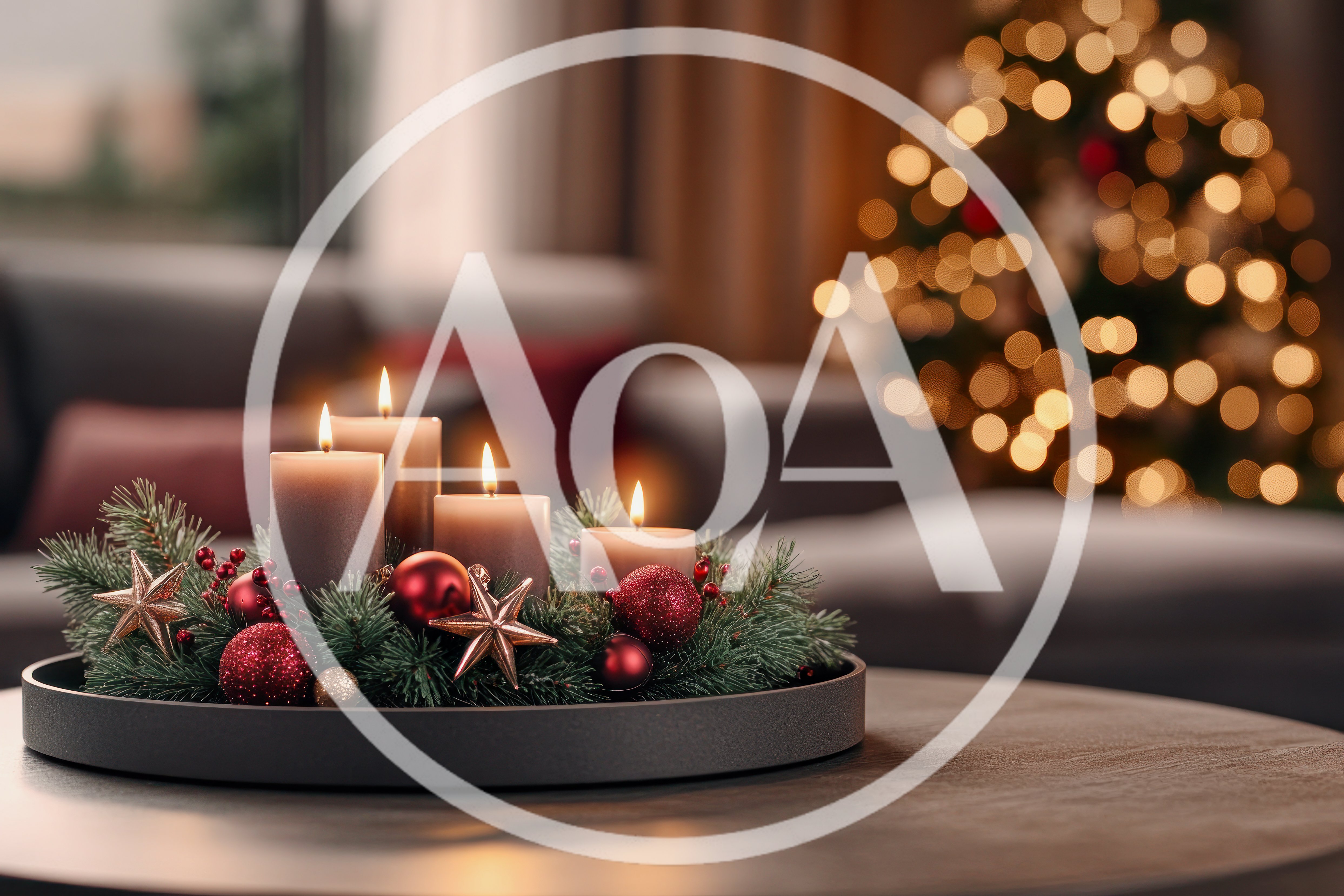 Advent Wreath With Four Lit Candles On A Table