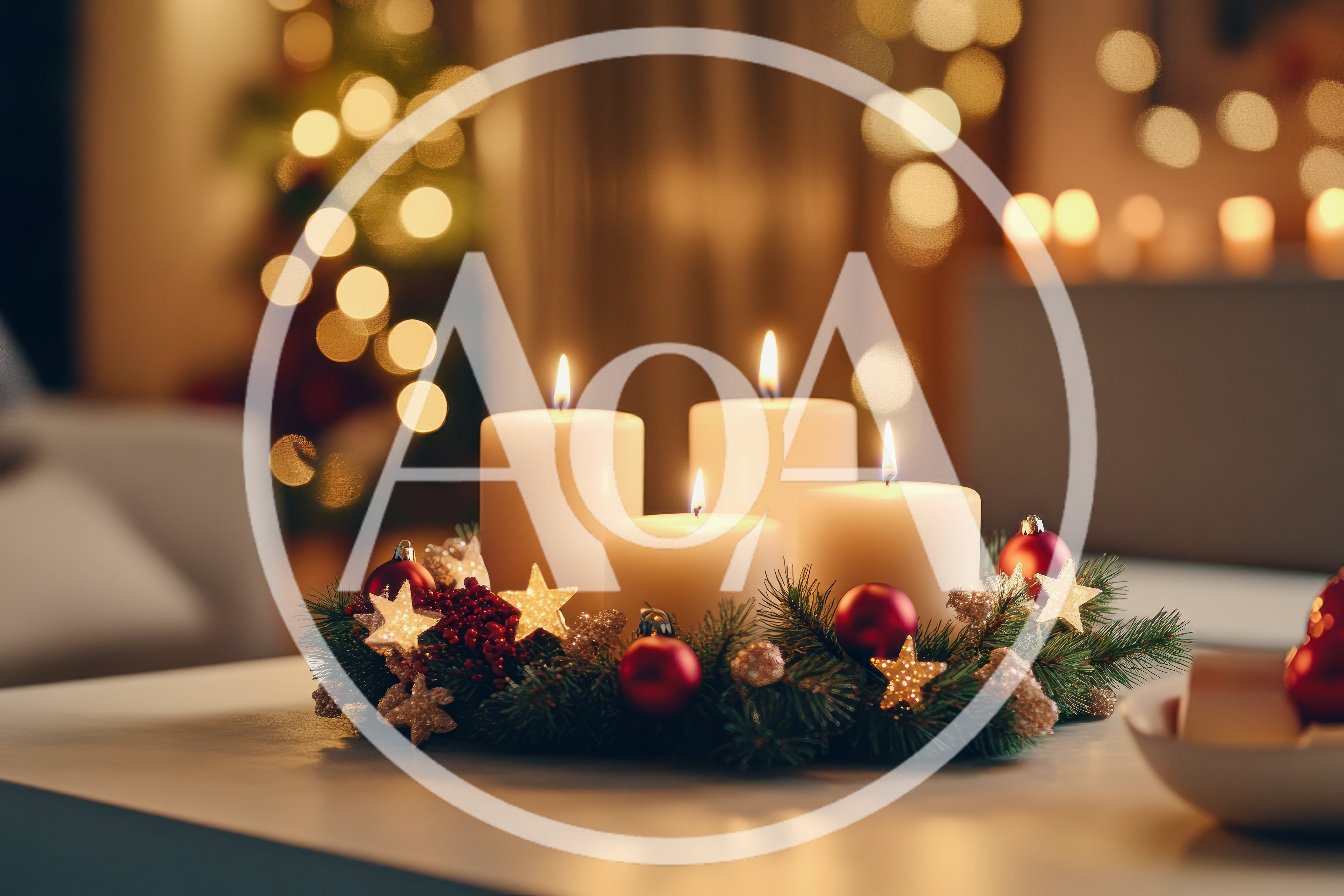 Four Lit Advent Candles On A Festive Wreath