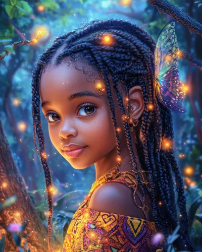 Young Girl With Braided Hair In Magical Forest