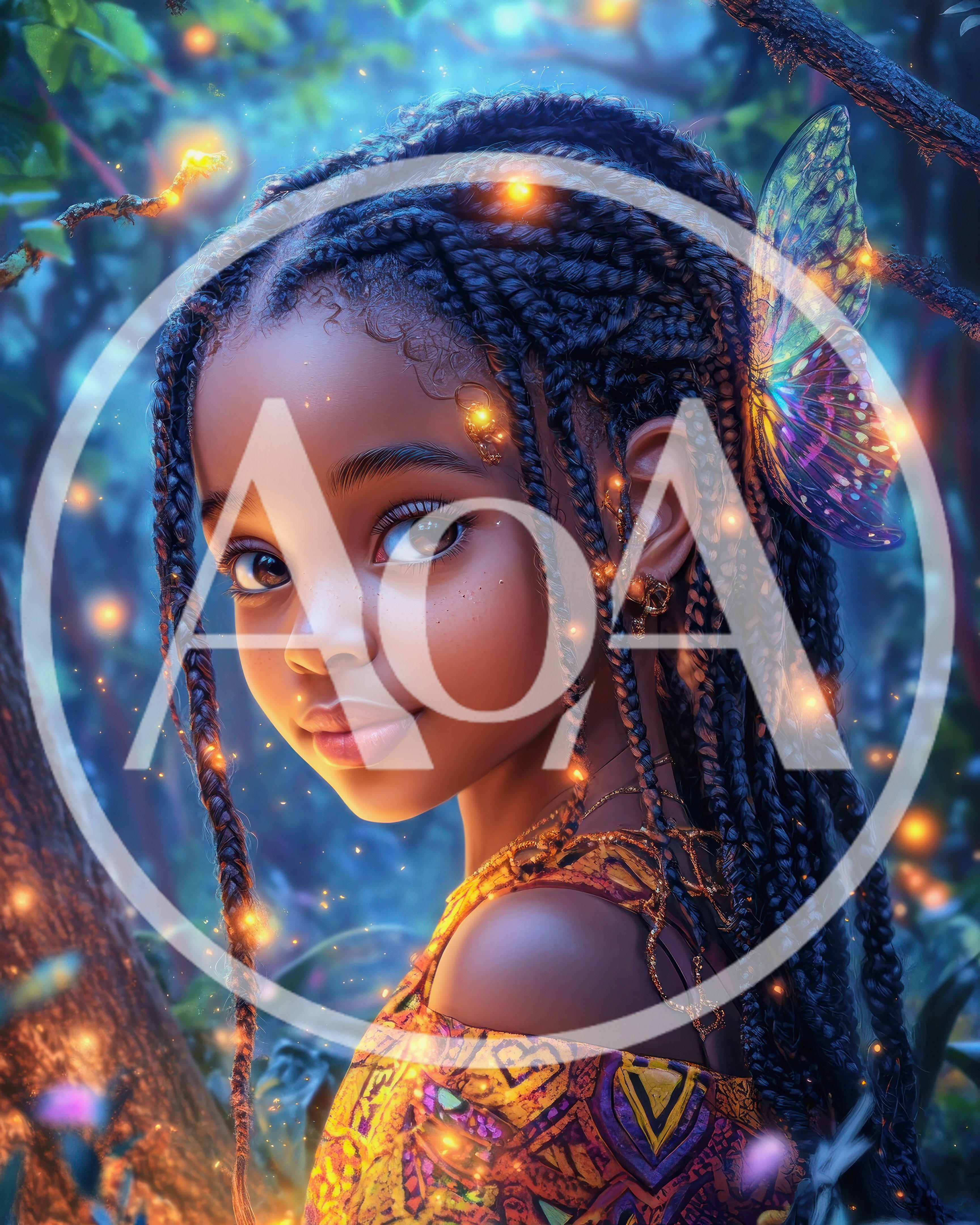 Young Girl With Braided Hair In Magical Forest
