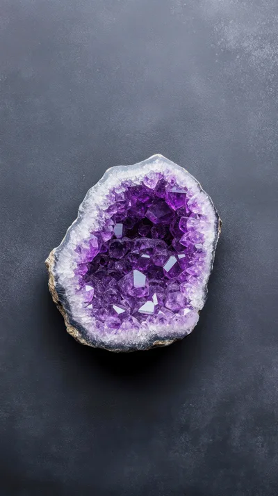 Amethyst Geode Crystal Cluster On Dark Background