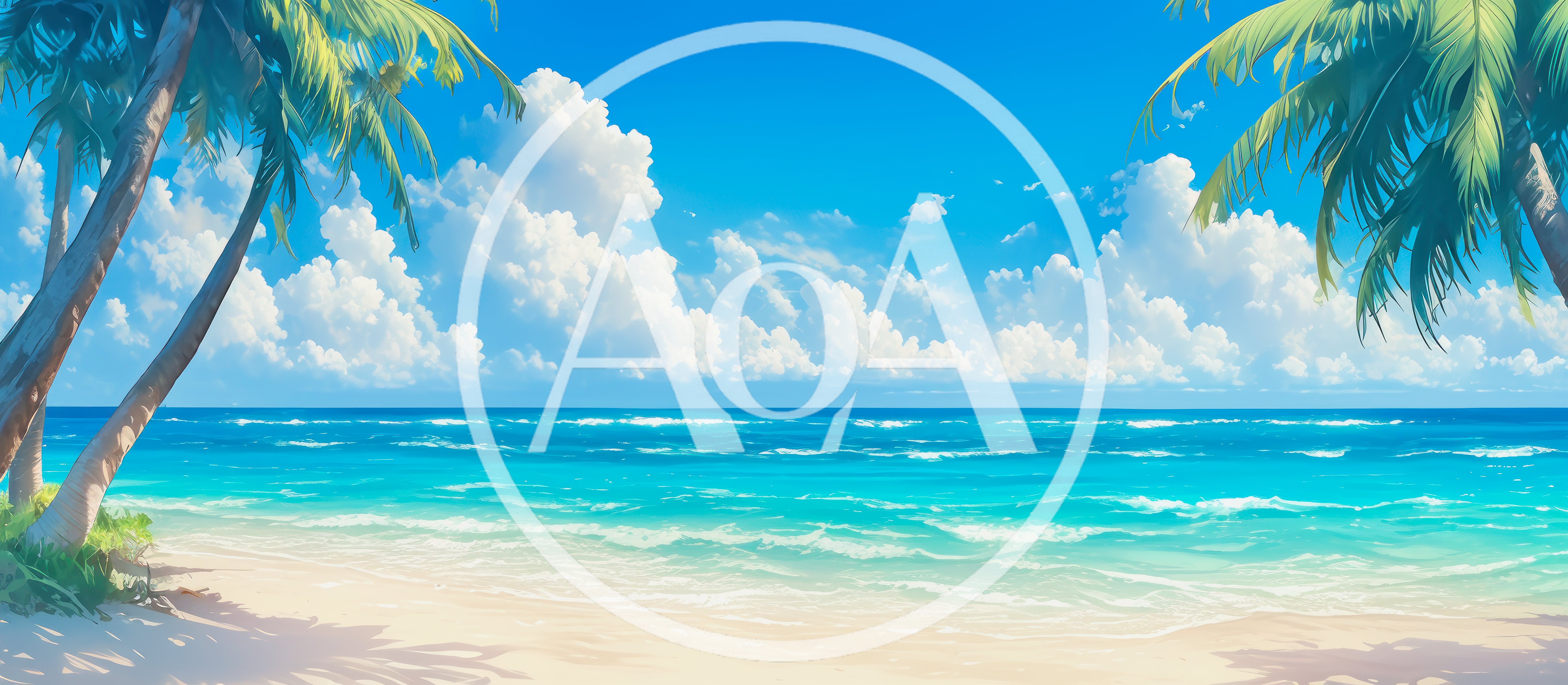 Tropical Beach Landscape With Palm Trees And Blue Ocean