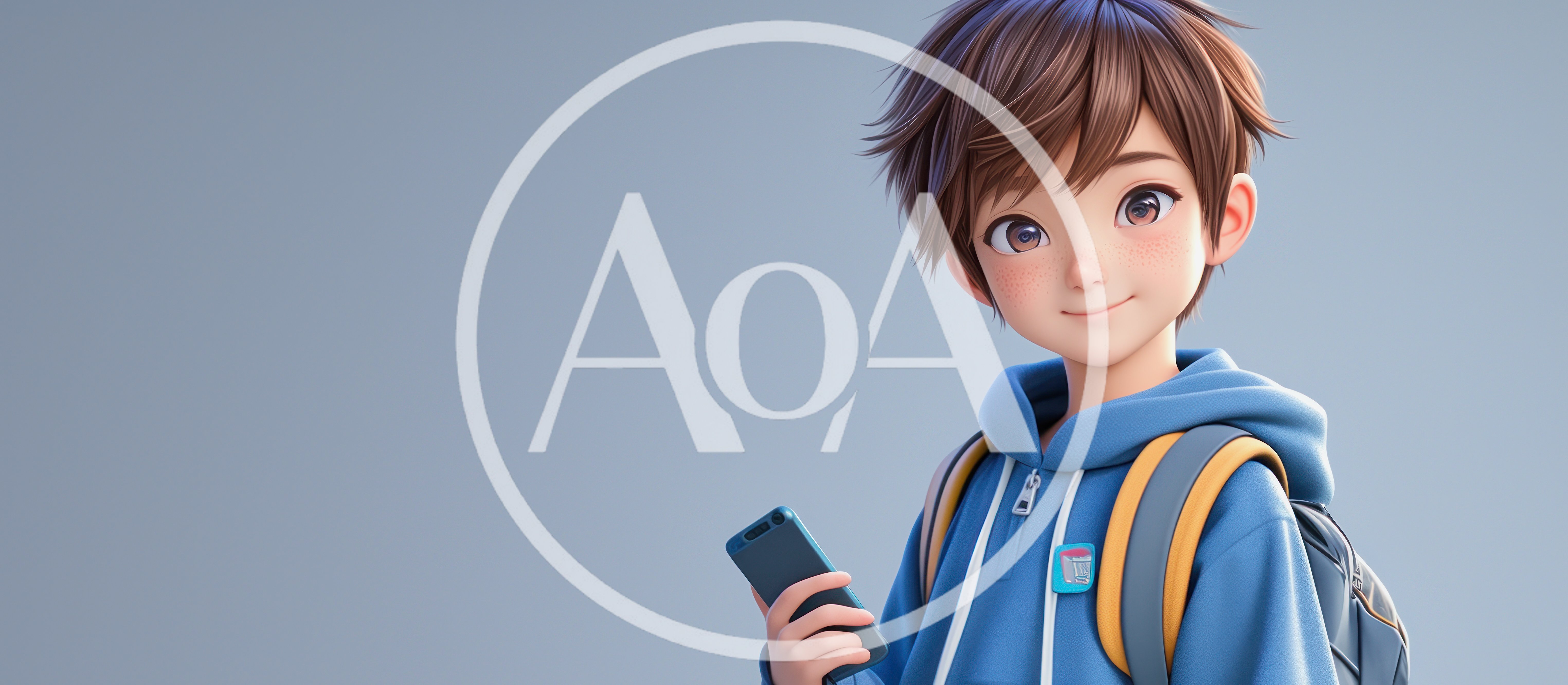 3D Rendered Anime Style Schoolboy Holding Smartphone