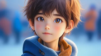 Portrait Of An Anime Style Boy In Winter Clothing
