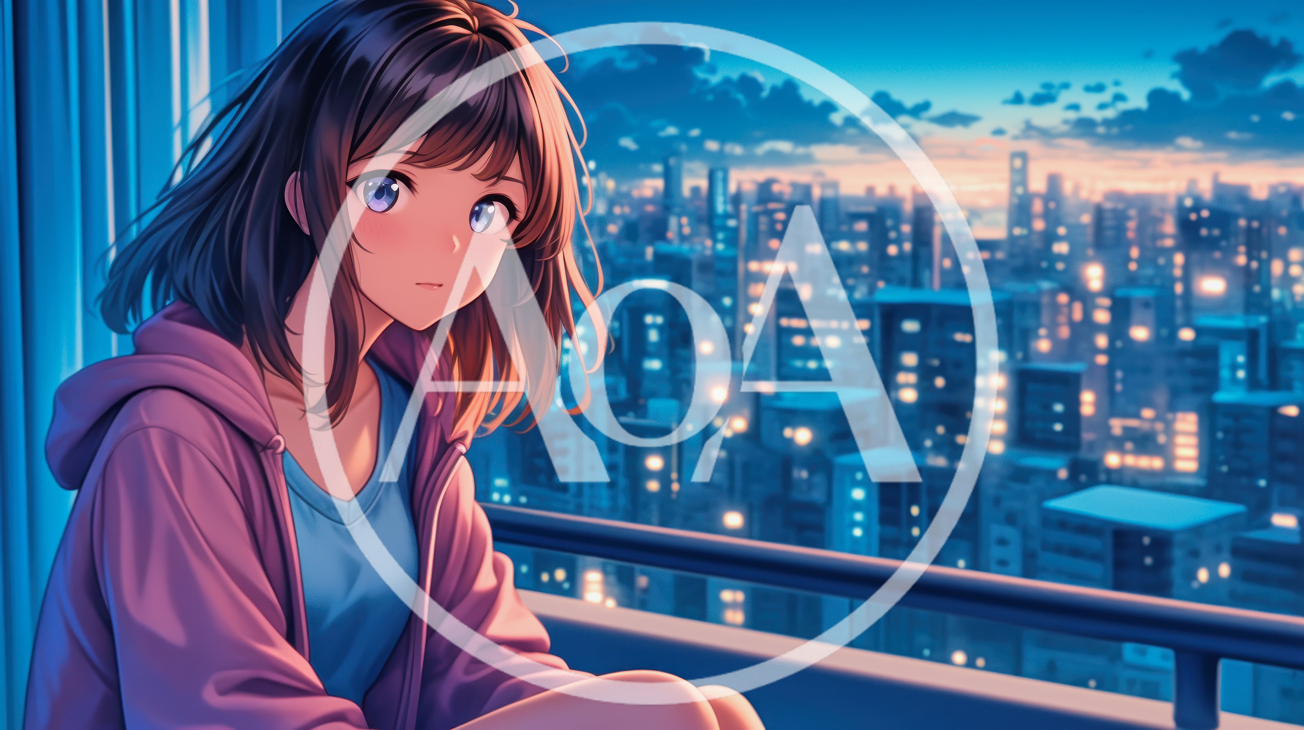 Anime Girl Looking Out From Balcony At Night