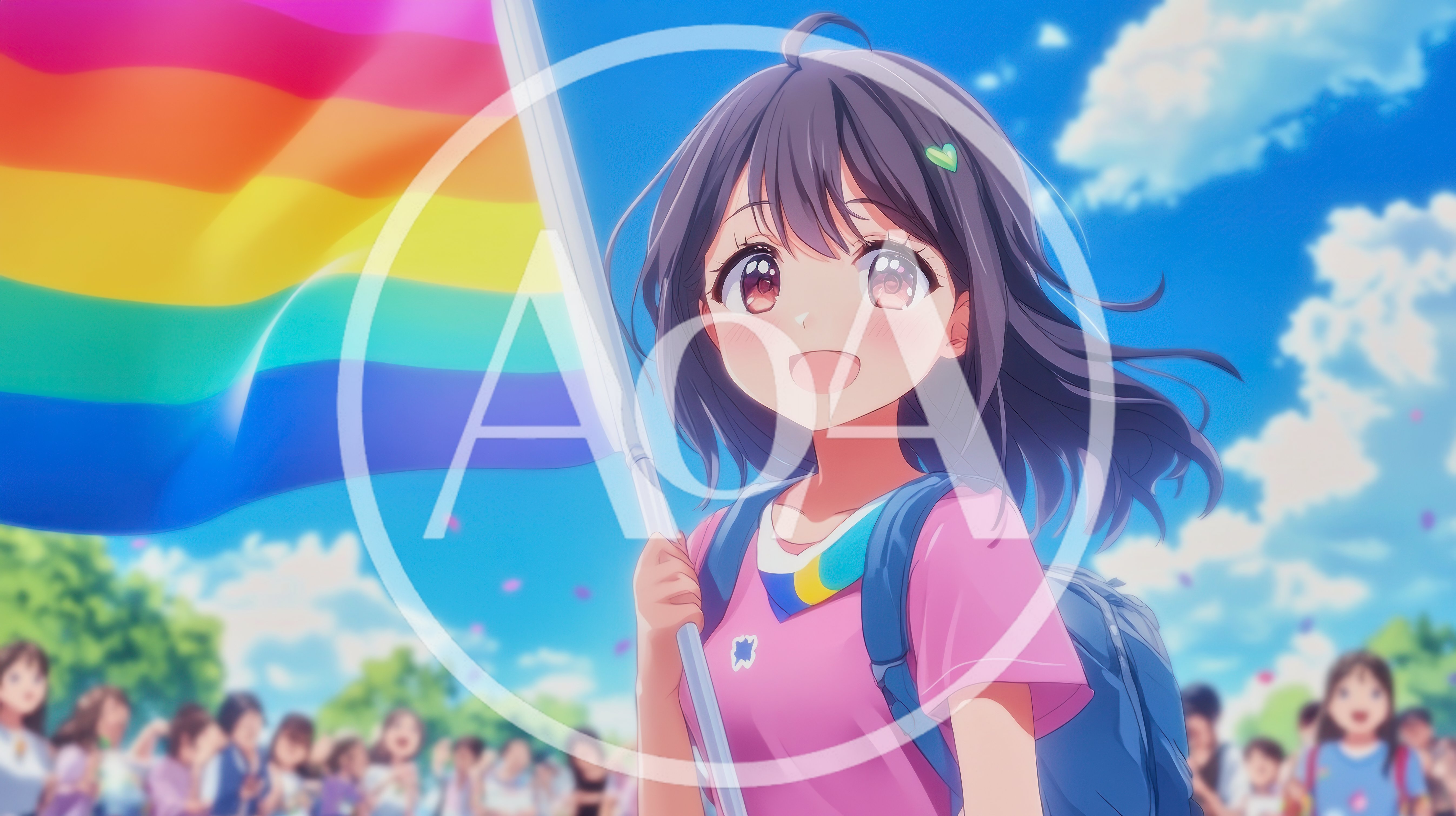 Anime Girl Holding Pride Flag At Outdoor Parade