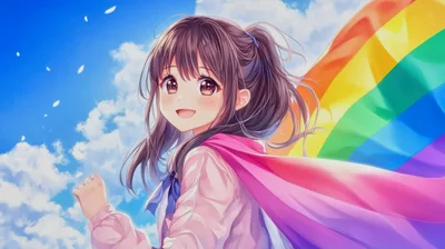 Anime Girl Running With A Rainbow Pride Flag