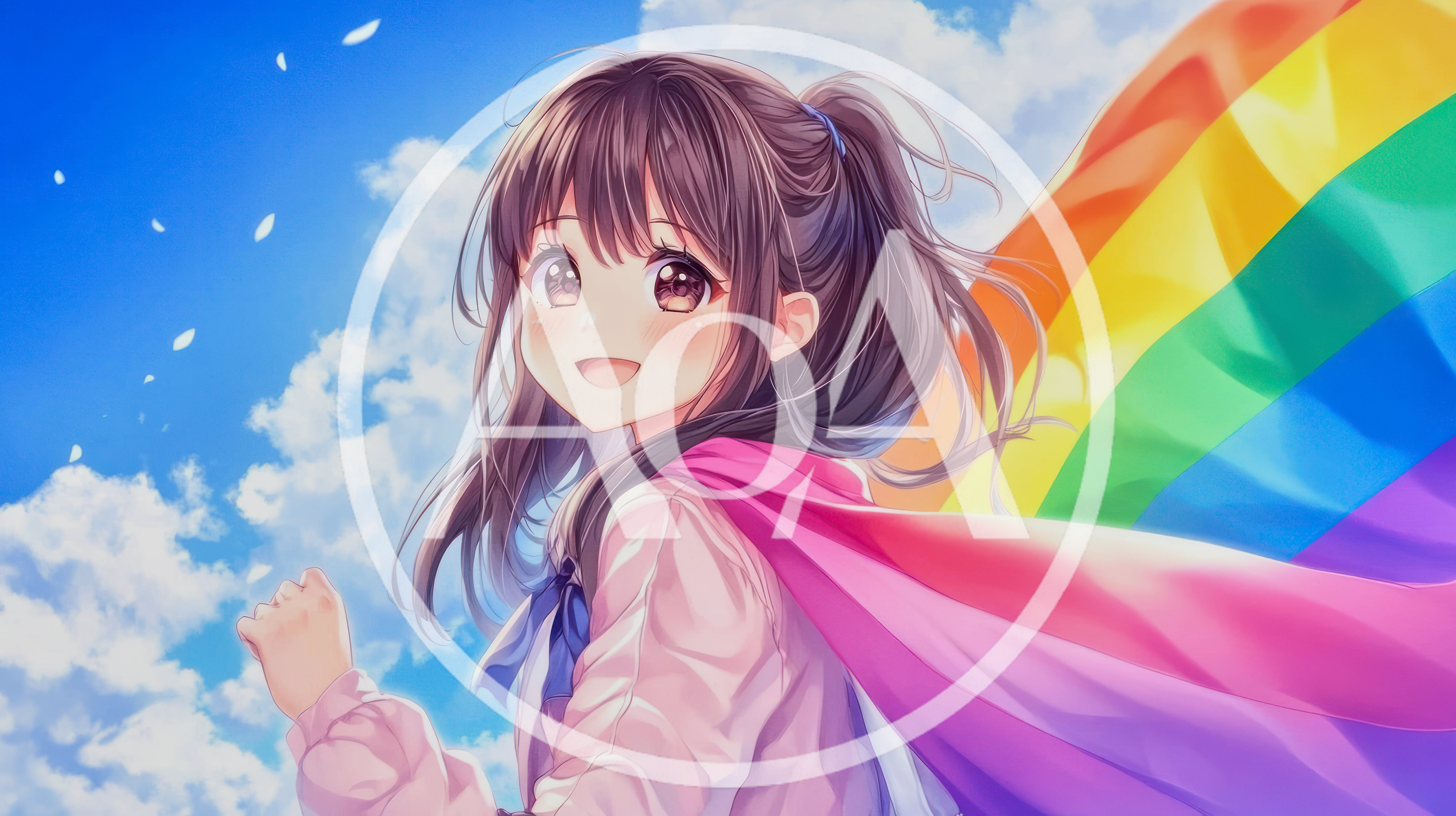 Anime Girl Running With A Rainbow Pride Flag