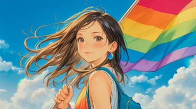 Anime Girl Holding A Rainbow Pride Flag