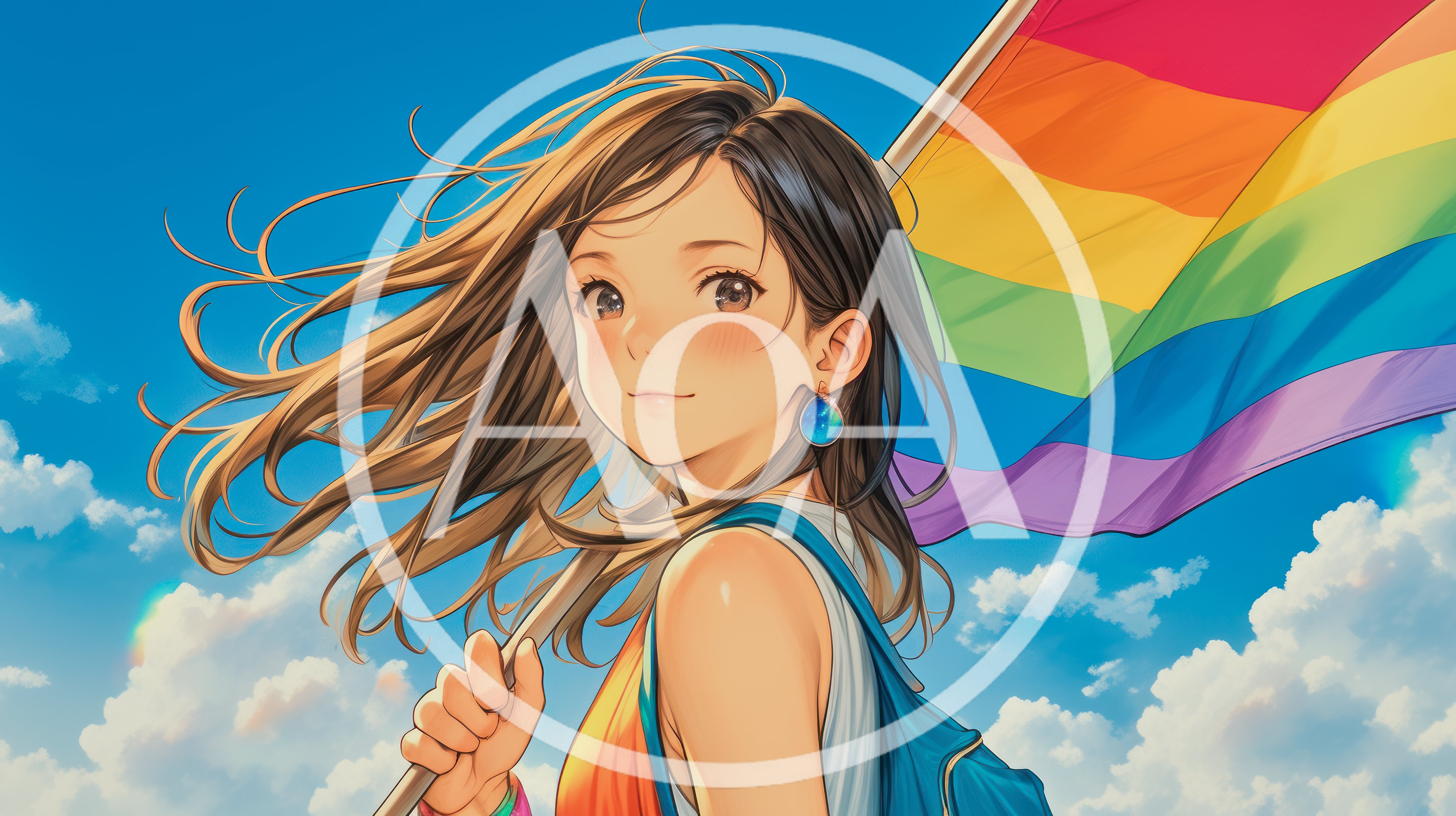 Anime Girl Holding A Rainbow Pride Flag