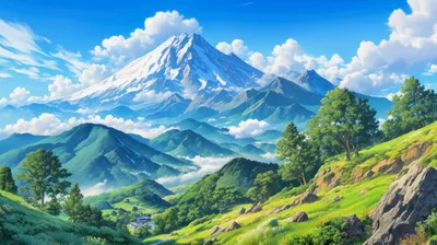 Majestic Snow Capped Mountain Landscape With Lush Green Valley