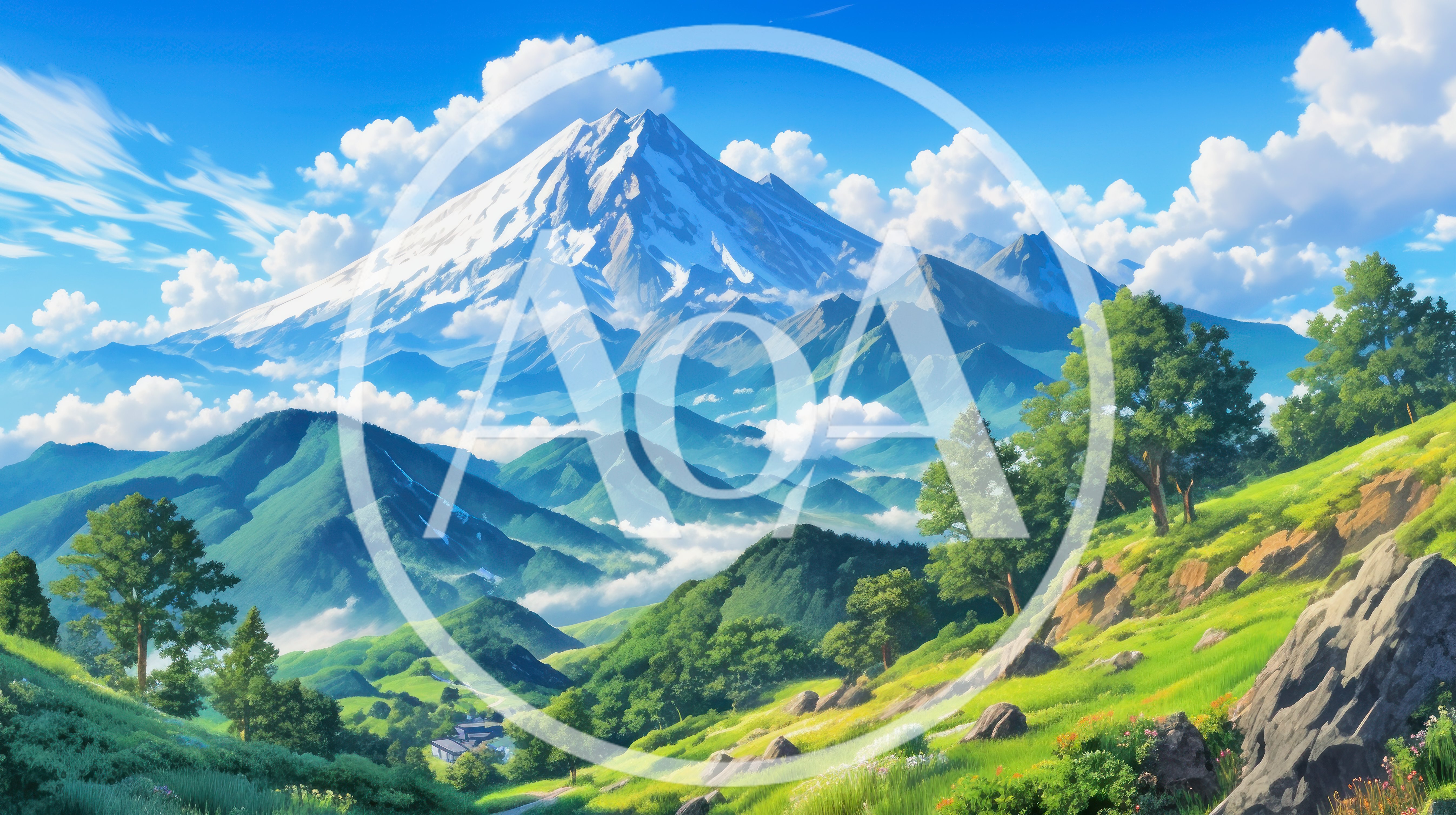 Majestic Snow Capped Mountain Landscape With Lush Green Valley