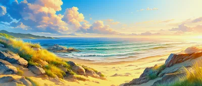 Scenic Coastal Beach Landscape At Golden Hour