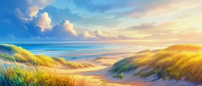 Scenic Coastal Sand Dunes At Golden Hour