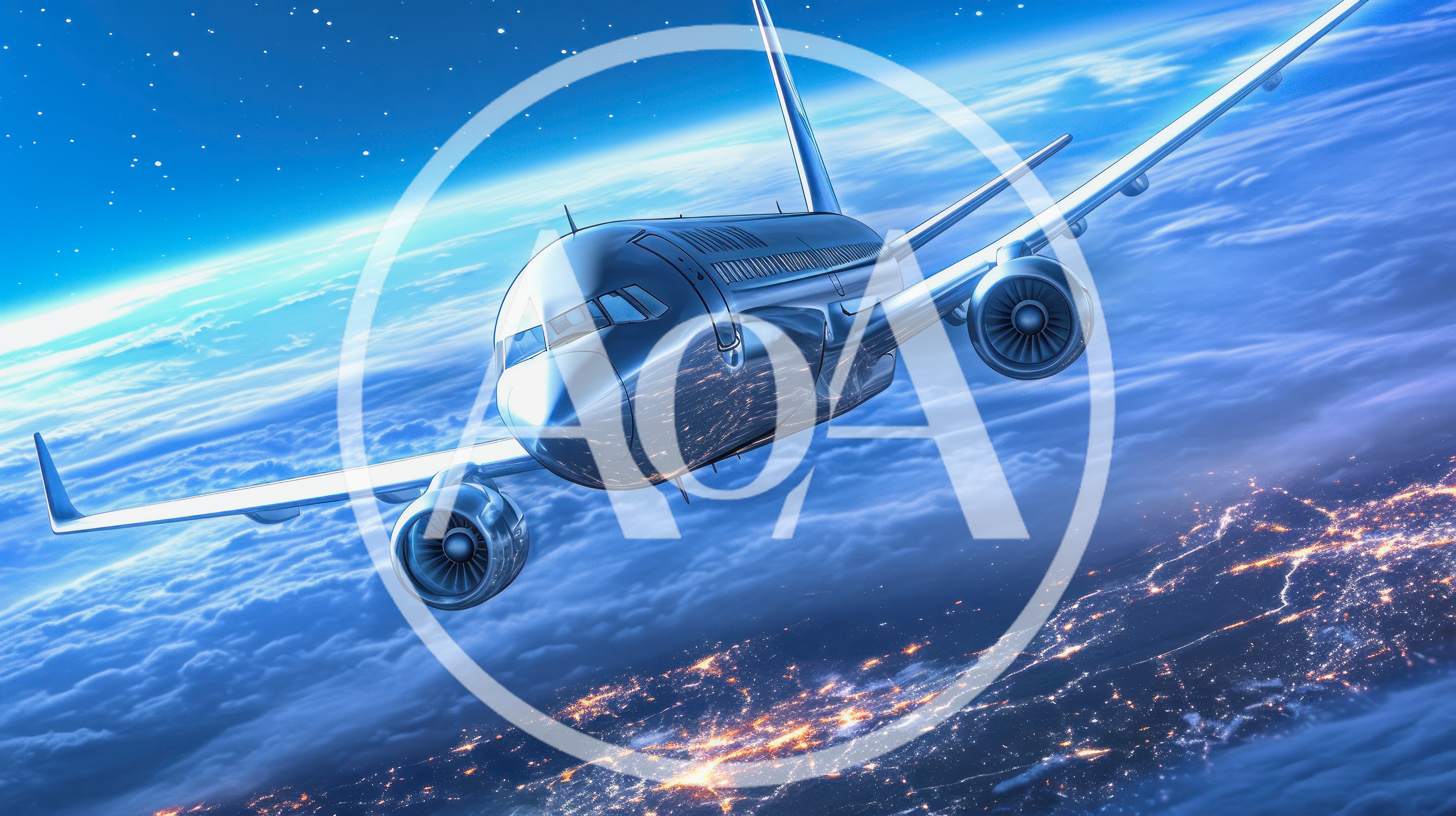 Commercial Airplane Flying Above Earth At Night