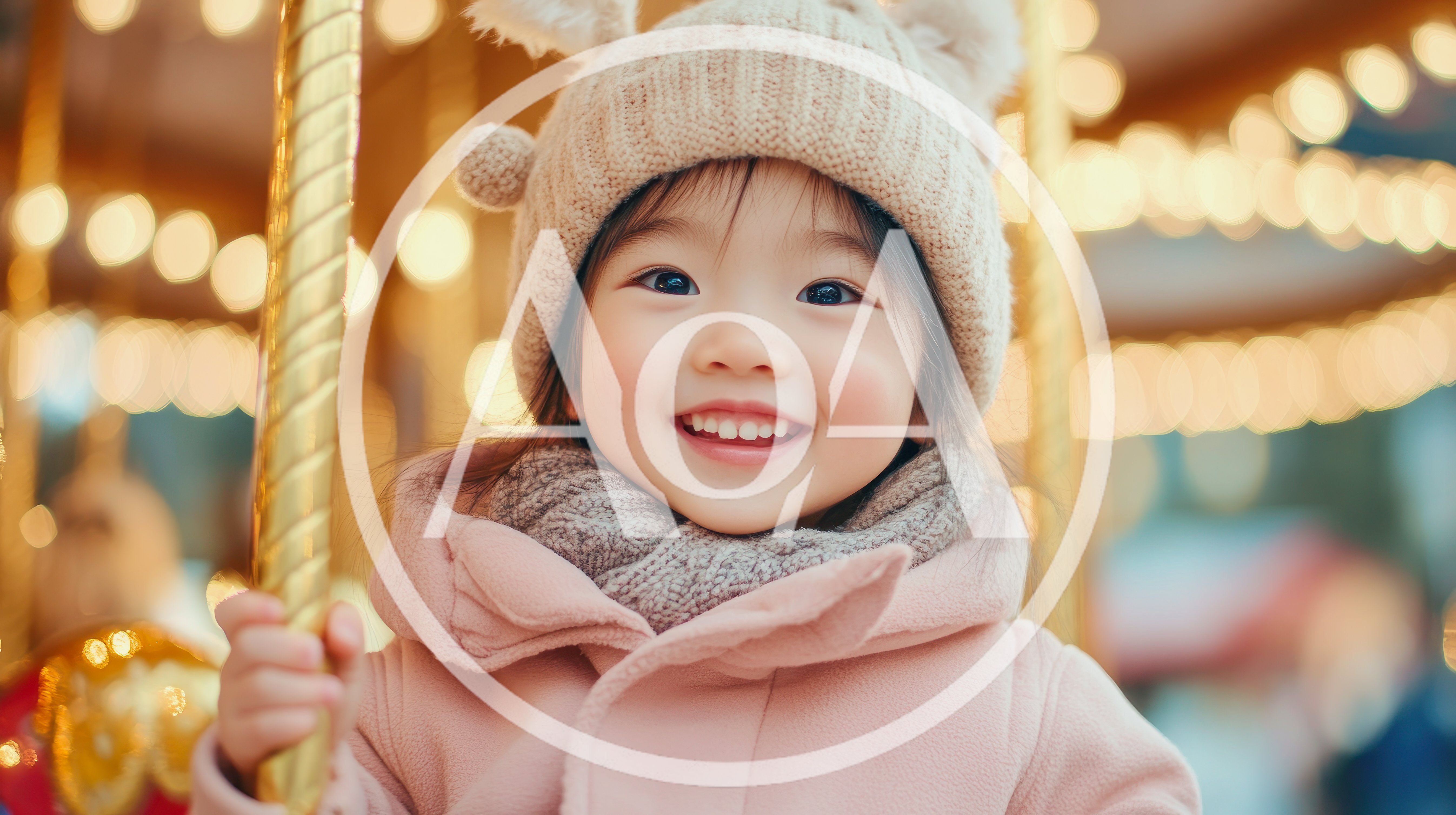 Happy Toddler Girl Riding A Carousel At Christmas