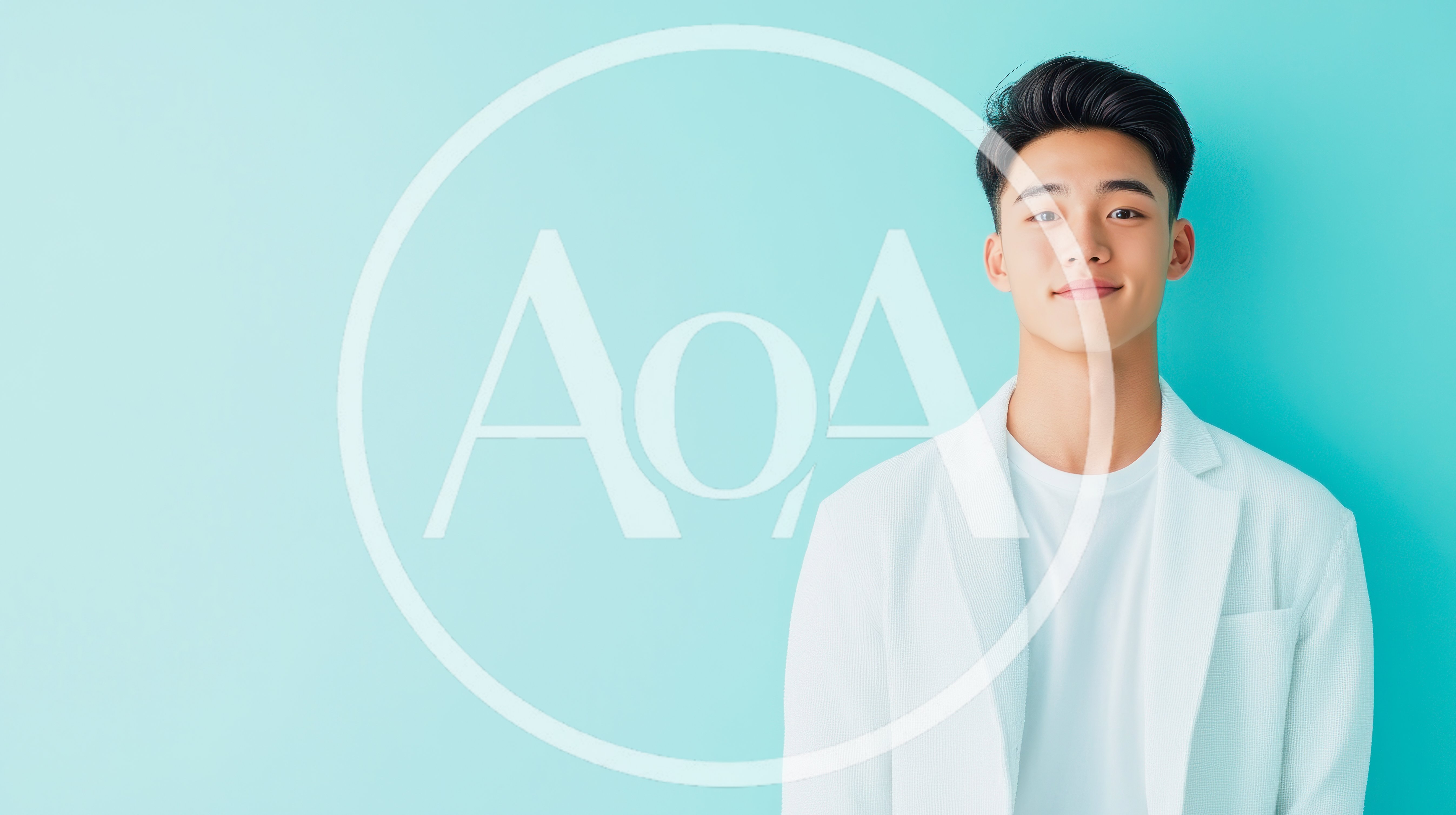 Young Asian Man Wearing White Blazer Against Teal Background