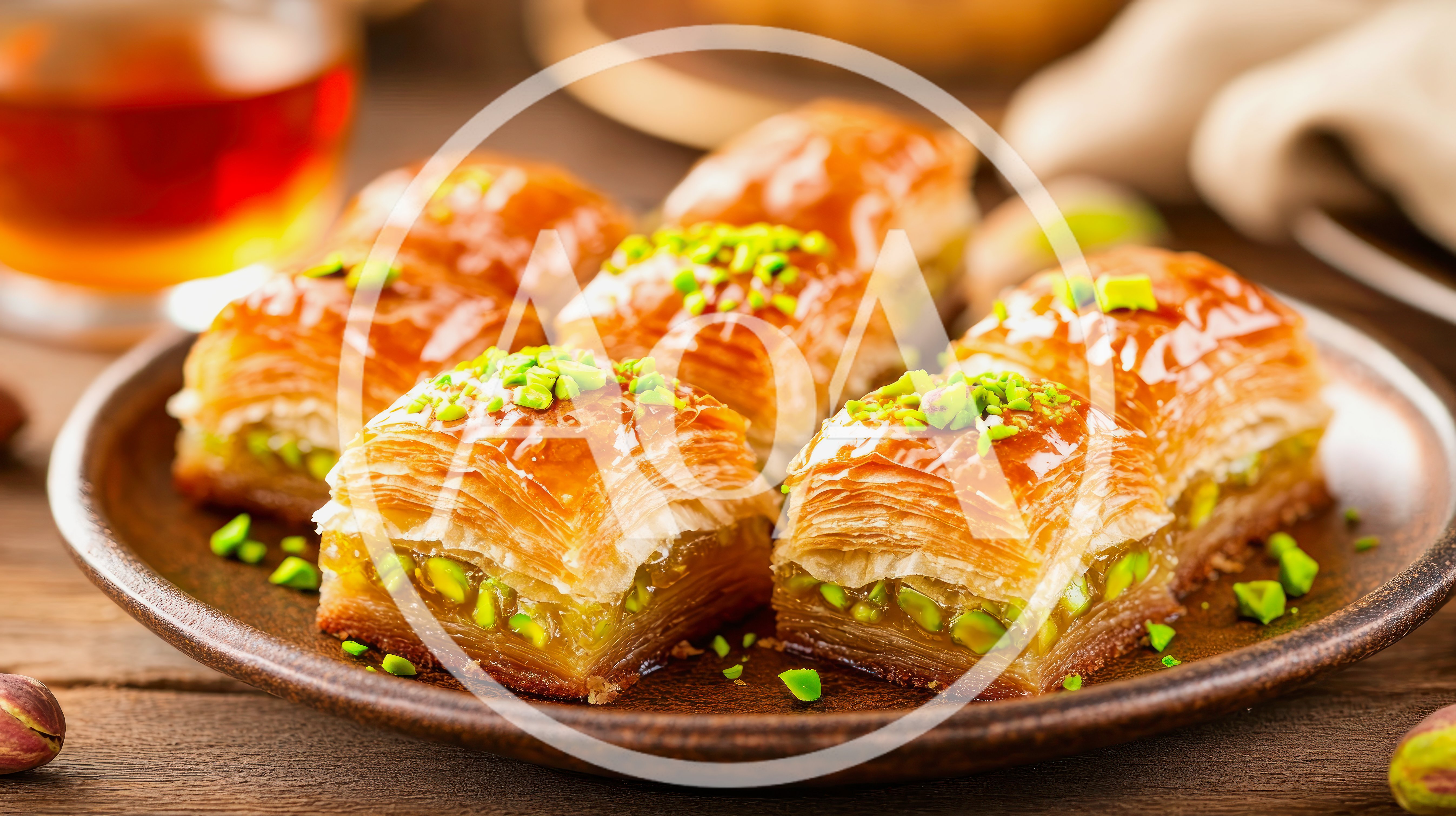 Fresh Baklava Pastries With Pistachios On A Plate