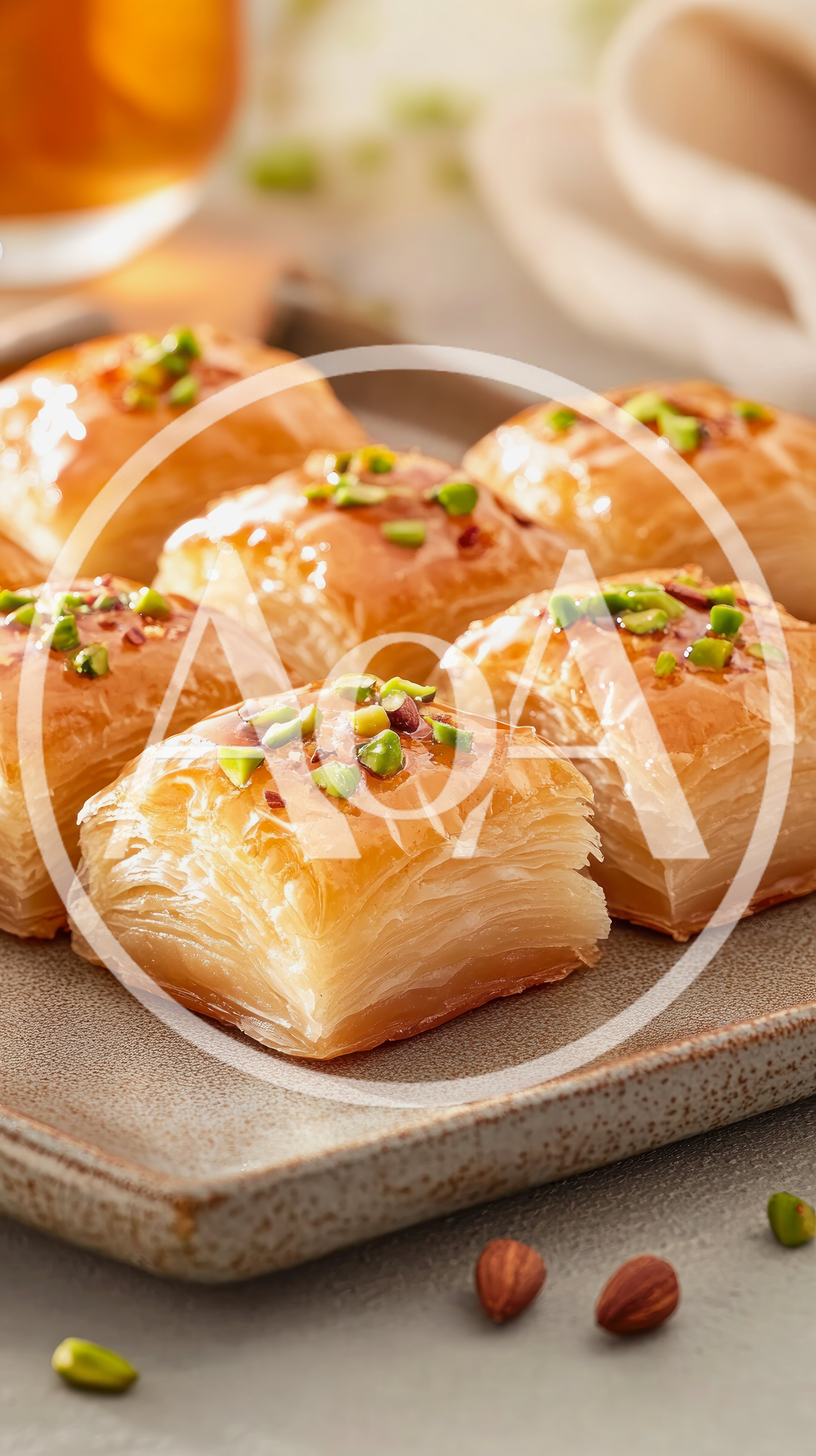 Fresh Baklava Pastries With Pistachios On A Plate