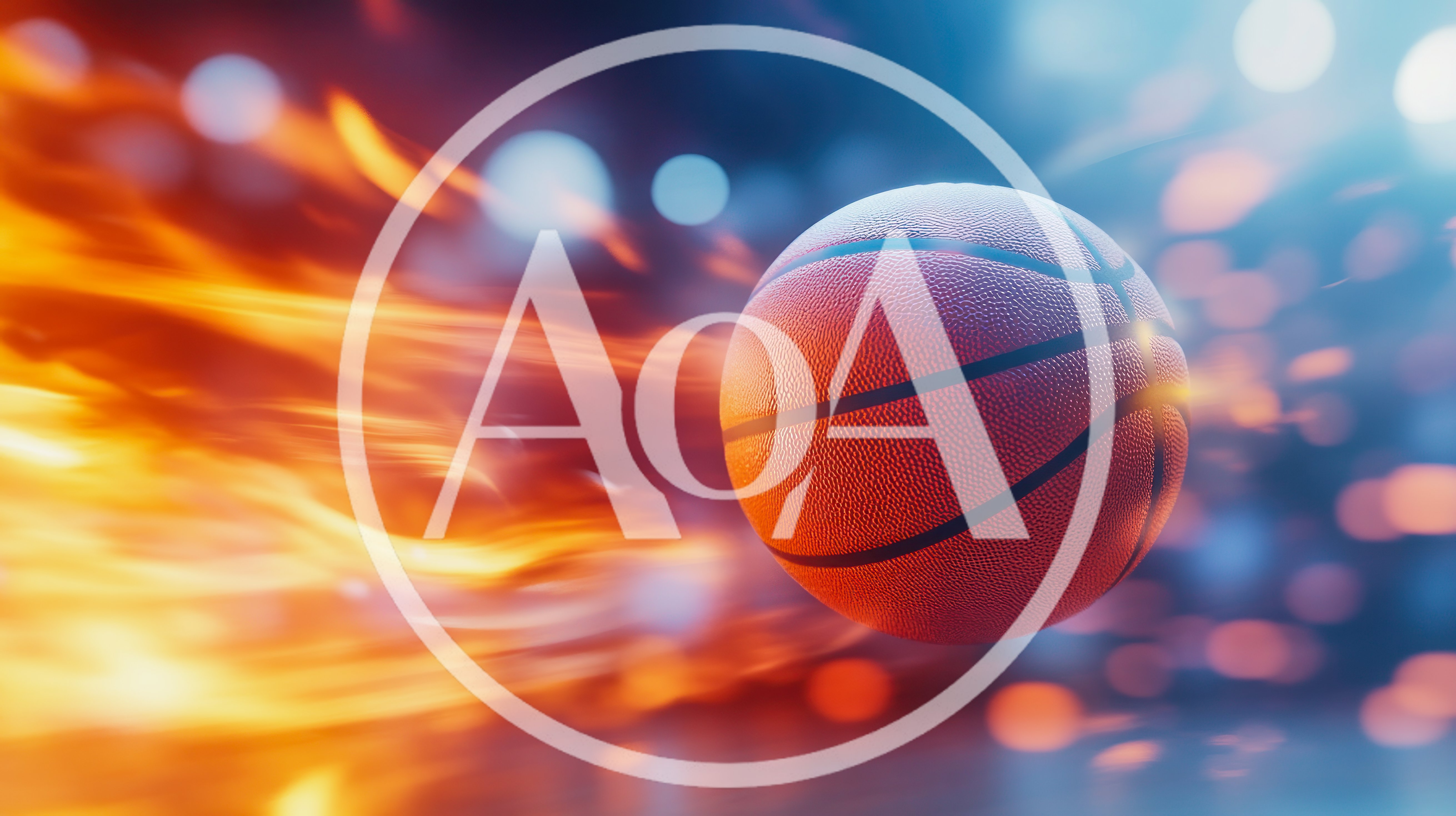 Basketball Flying Through Air With Fiery Motion Trails