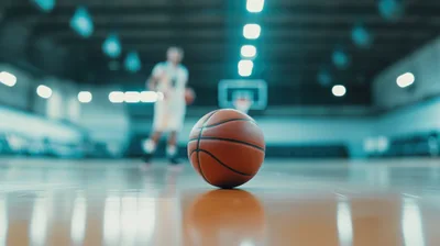 Basketball Resting On Indoor Court Floor