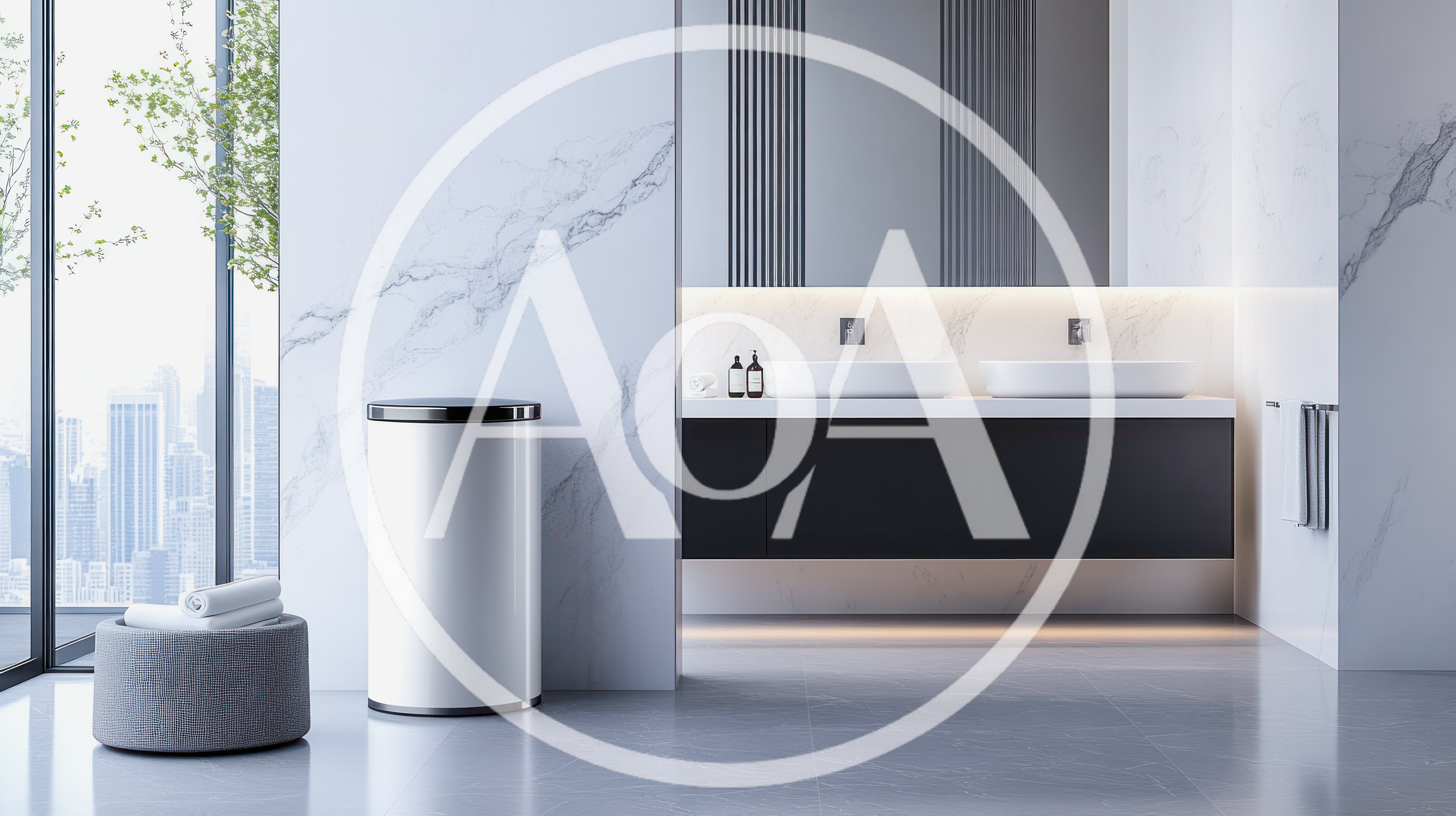 Modern Minimalist Bathroom Interior With Marble Walls