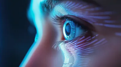 Human Eye With Digital Biometric Scanning Overlay