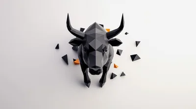 Low Poly Geometric Bull Sculpture On White Background