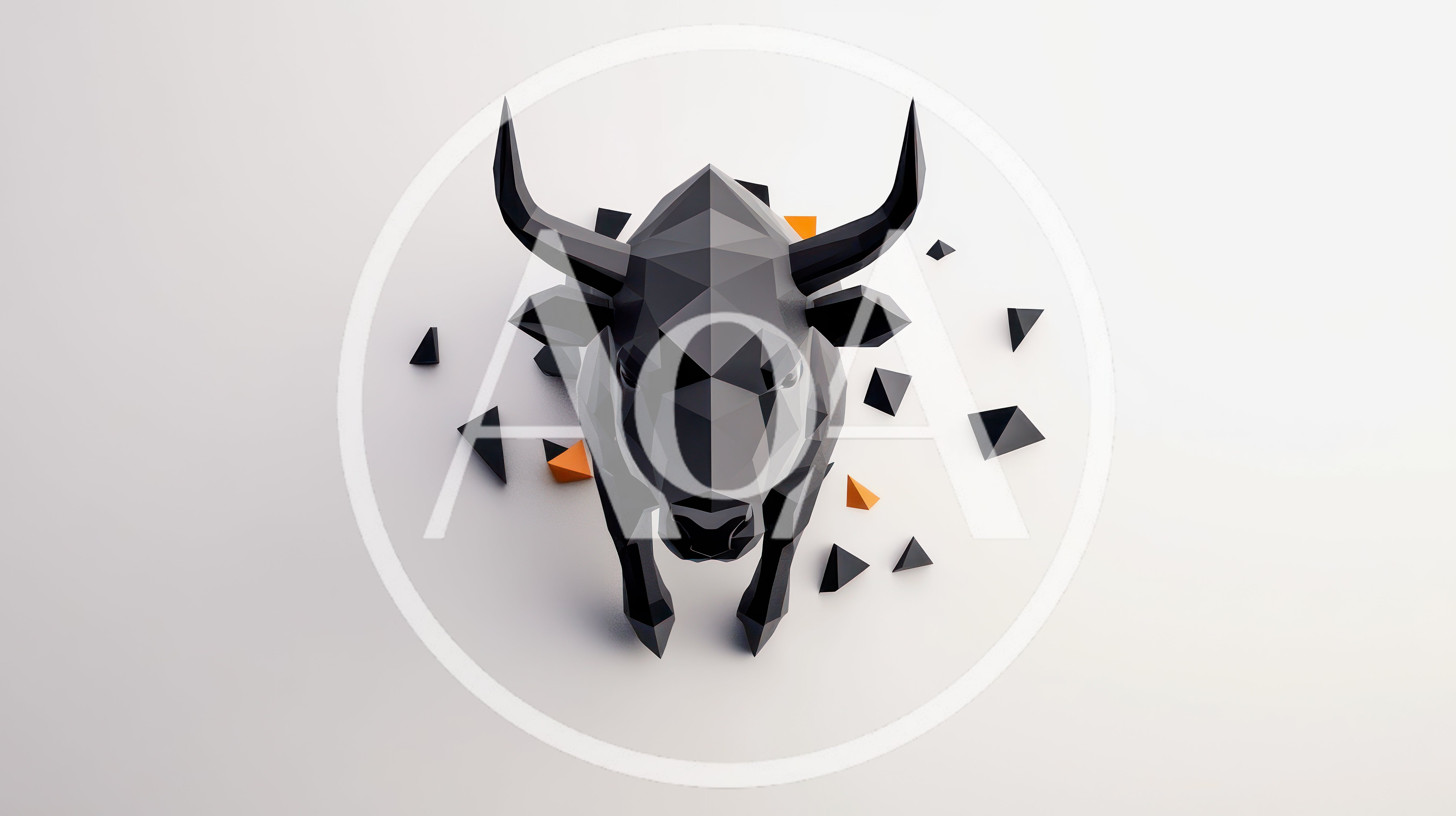 Low Poly Geometric Bull Sculpture On White Background