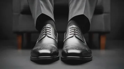 Man Wearing Formal Black Leather Oxford Shoes