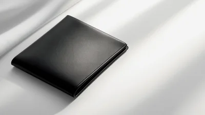 Black Leather Wallet Resting On White Silk Fabric