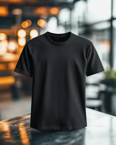 Black T-Shirt Mockup On A Table