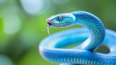 Vibrant Blue Pit Viper Snake With Forked Tongue