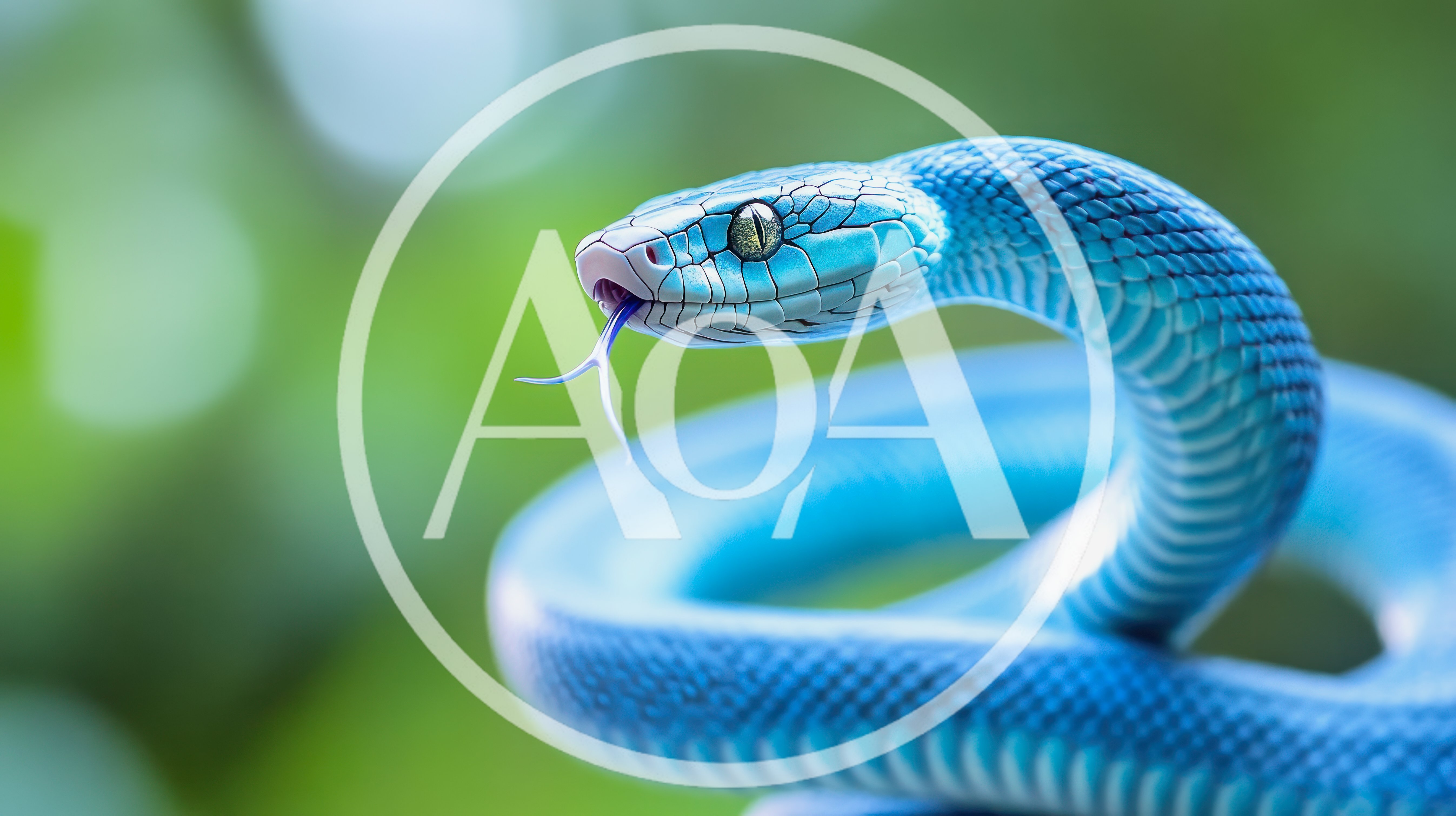 Vibrant Blue Pit Viper Snake With Forked Tongue