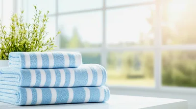 Stack of Blue and White Striped Towels