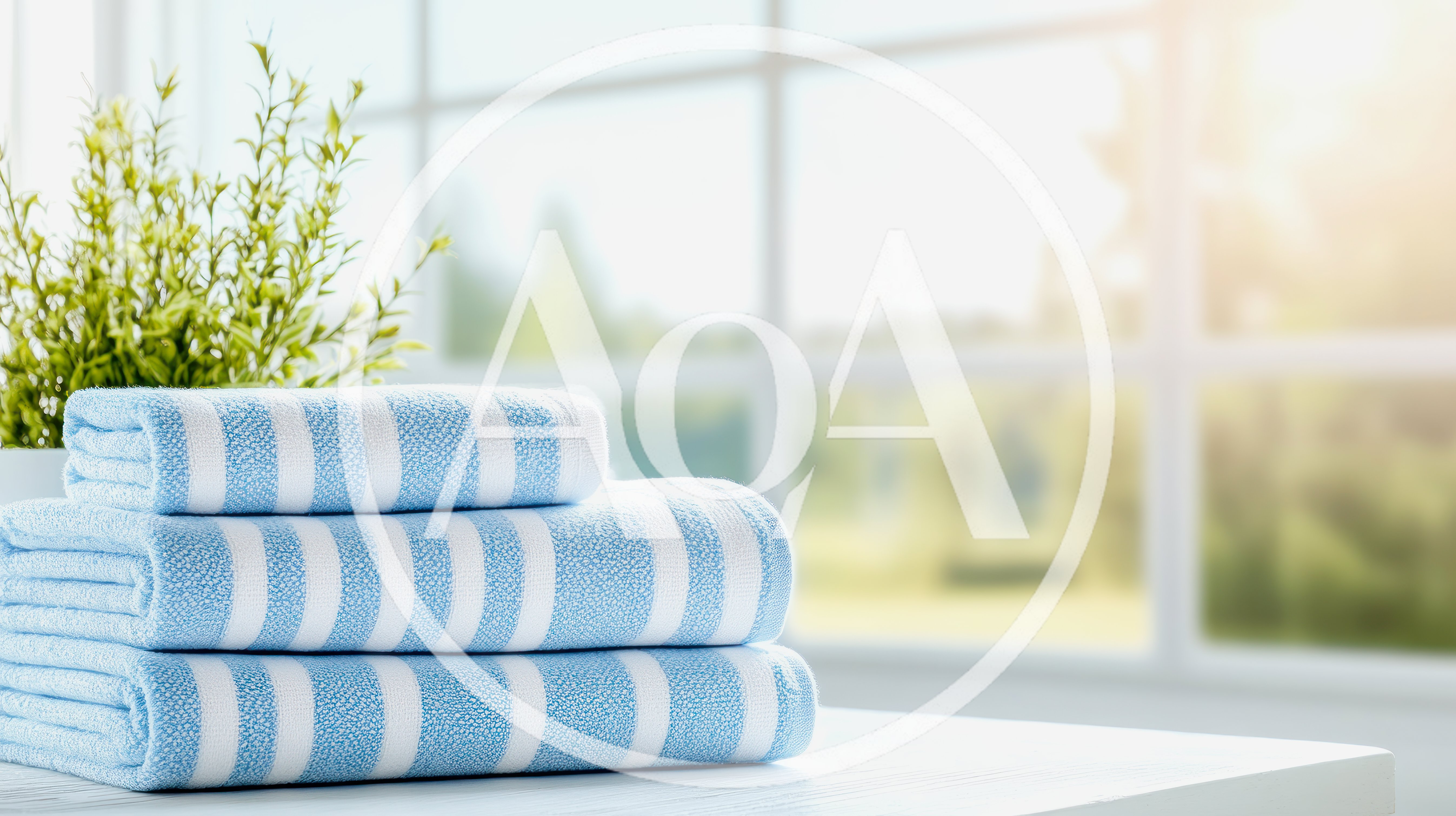 Stack of Blue and White Striped Towels