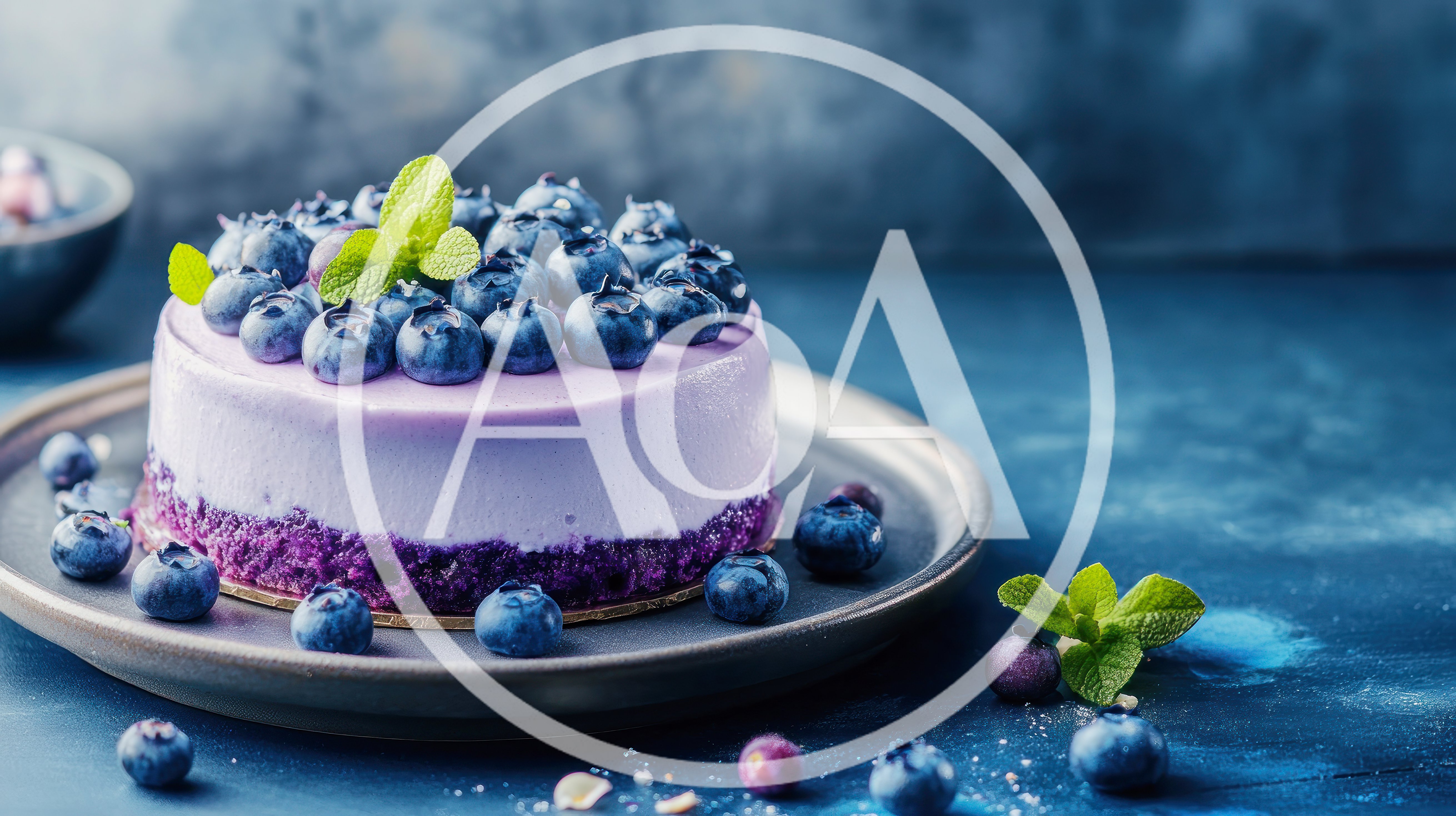 Blueberry Cheesecake With Fresh Mint On A Plate