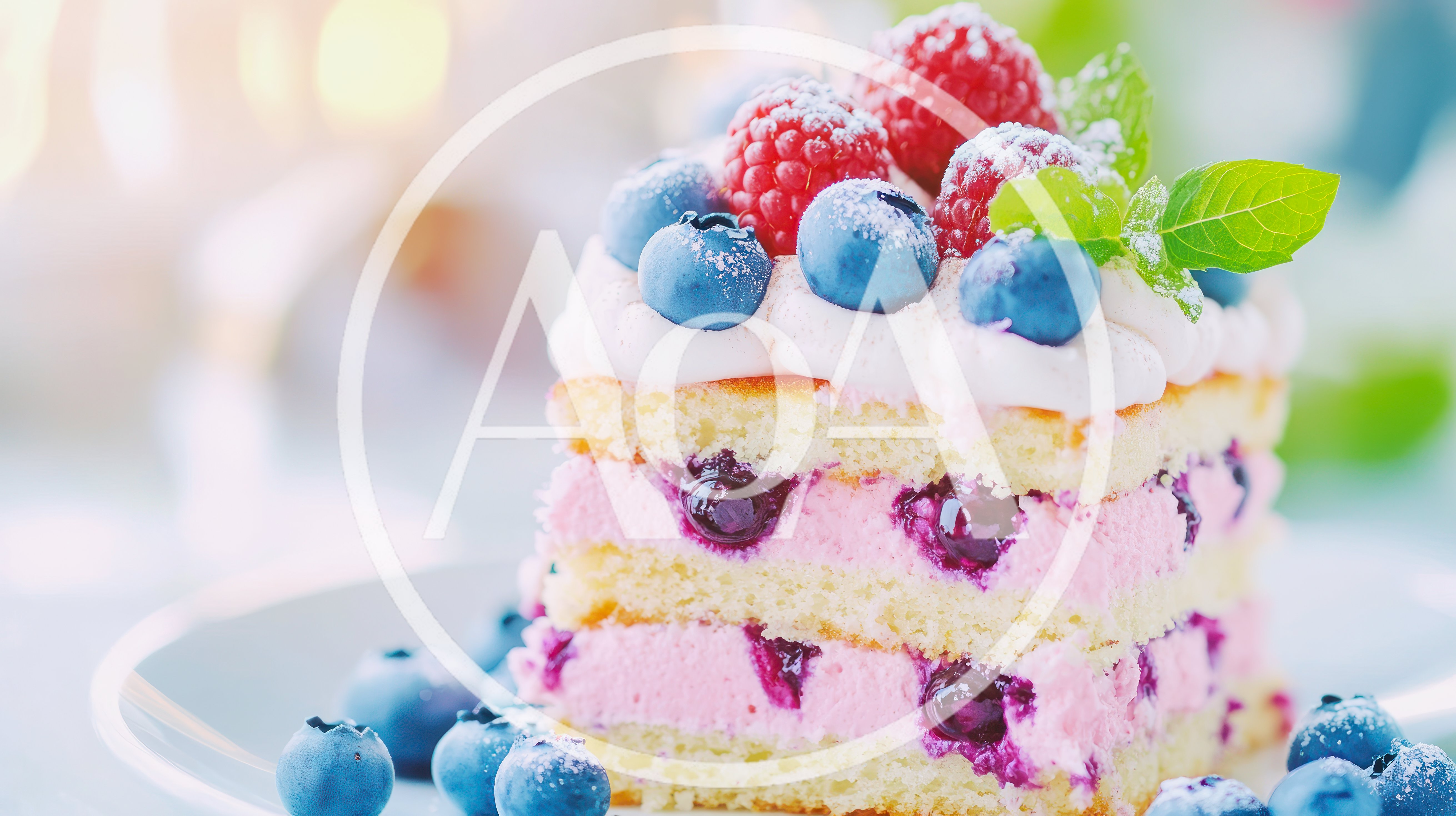 Slice Of Berry Layer Cake With Fresh Fruit