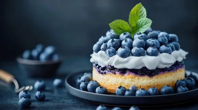 Blueberry Sponge Cake Topped With Fresh Berries