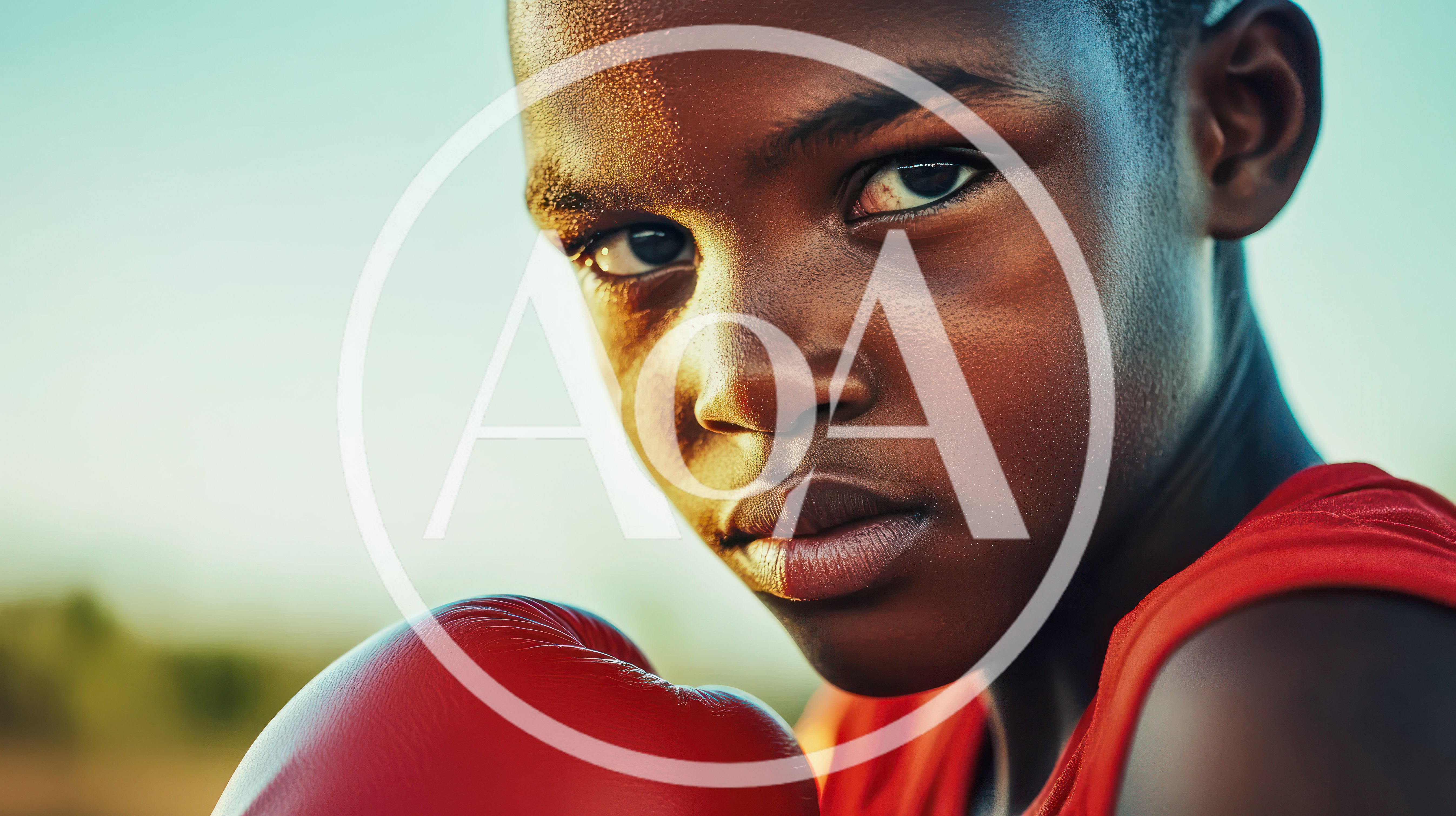 Young African Boy Wearing Red Boxing Gloves