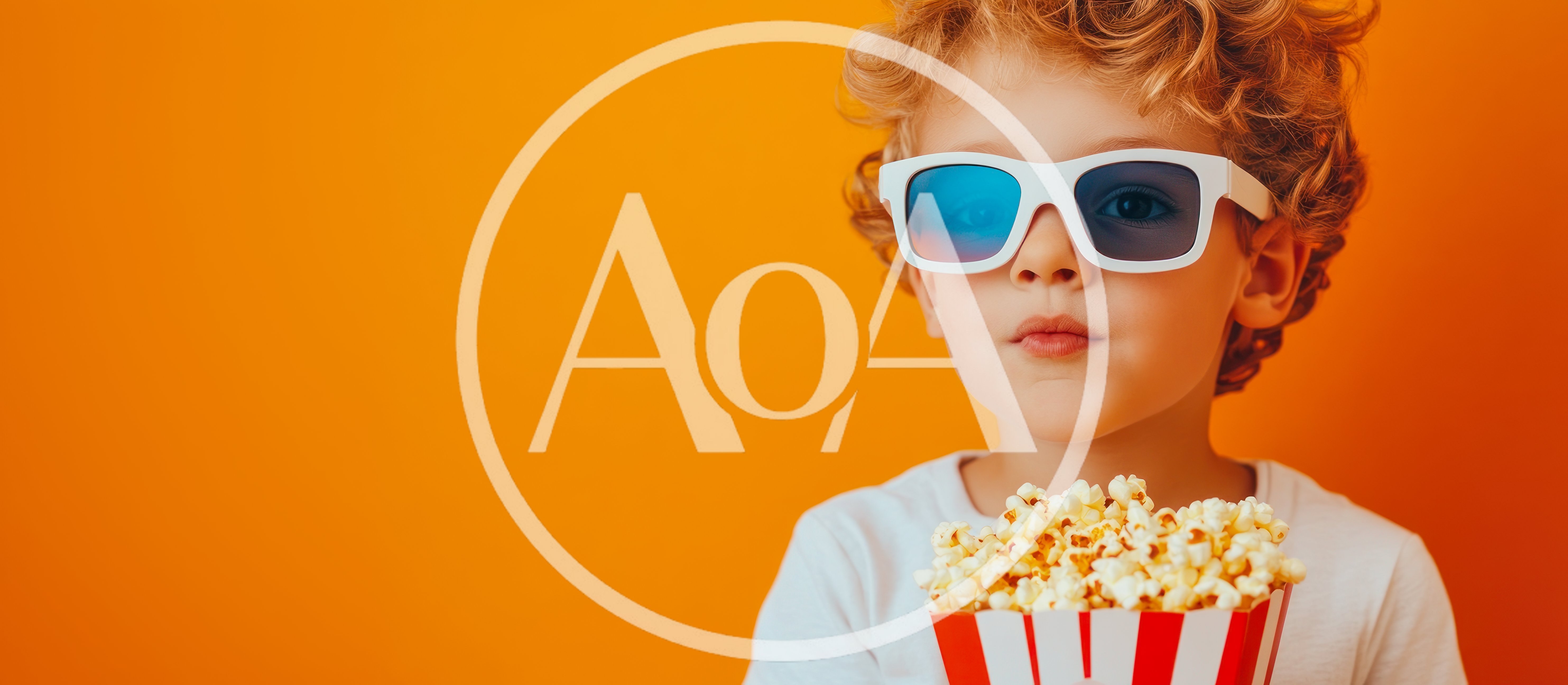 Young Boy Wearing 3D Glasses Eating Popcorn