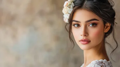 Portrait Of A Beautiful Young Bride With Floral Hairpiece