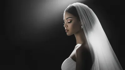 Elegant Bride With Veil In Profile Portrait