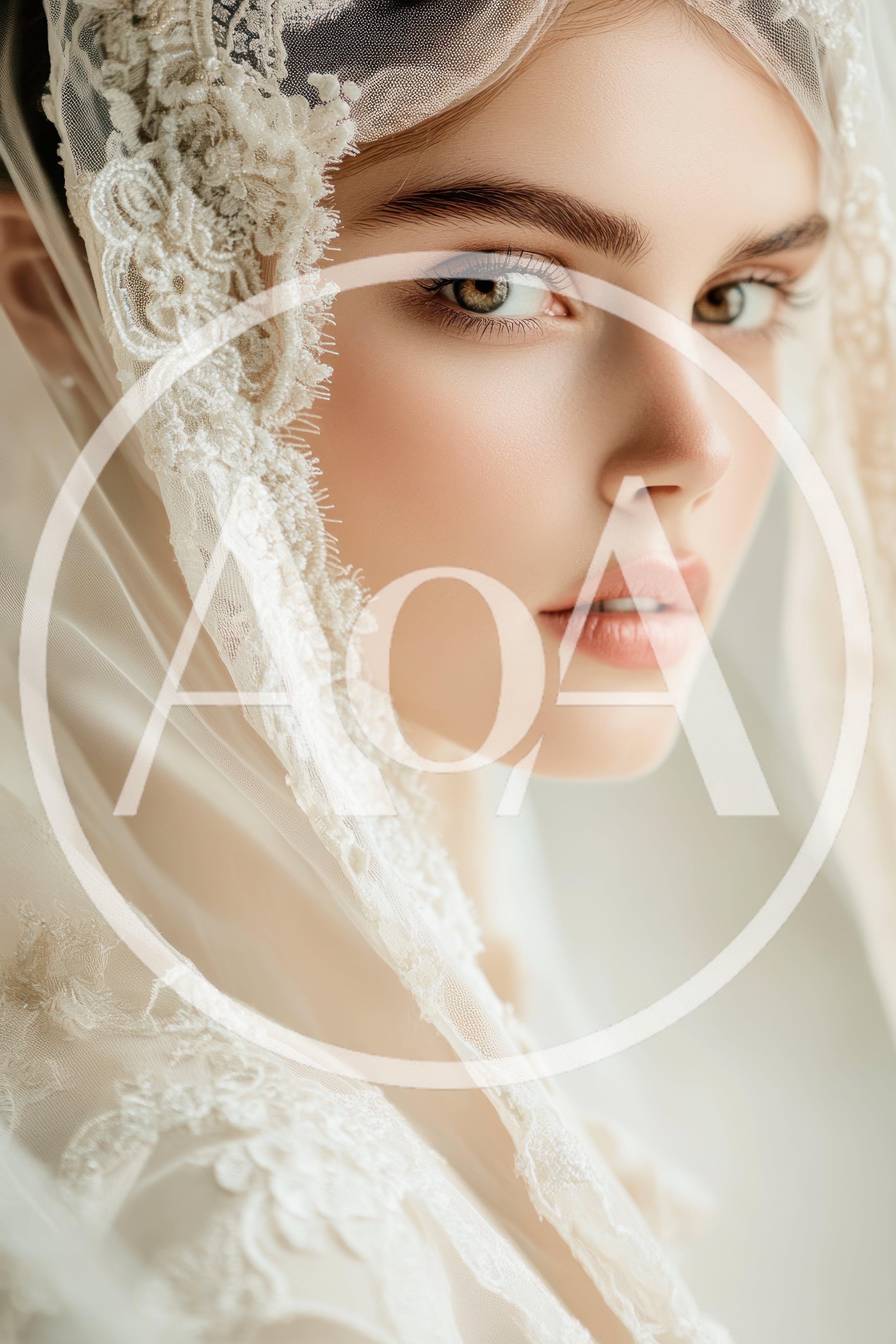 Portrait Of A Beautiful Bride Wearing A Lace Veil